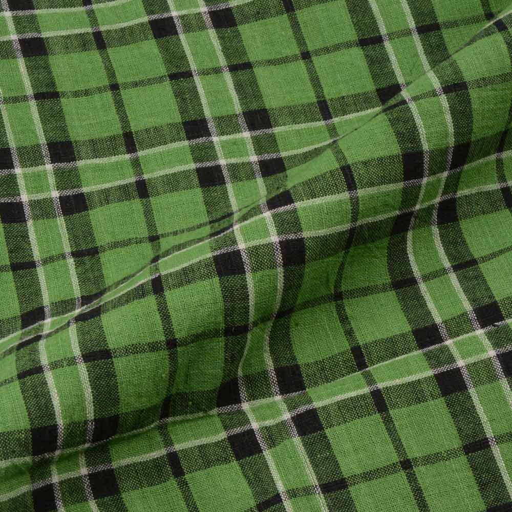 CHECK GREEN & BLACK PURE COTTON 93 GSM HANDWOVEN FABRIC