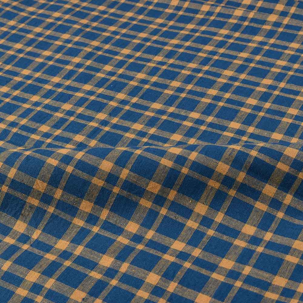 CHECK BLUE YELLOW PURE COTTON 108 GSM HANDWOVEN FABRIC