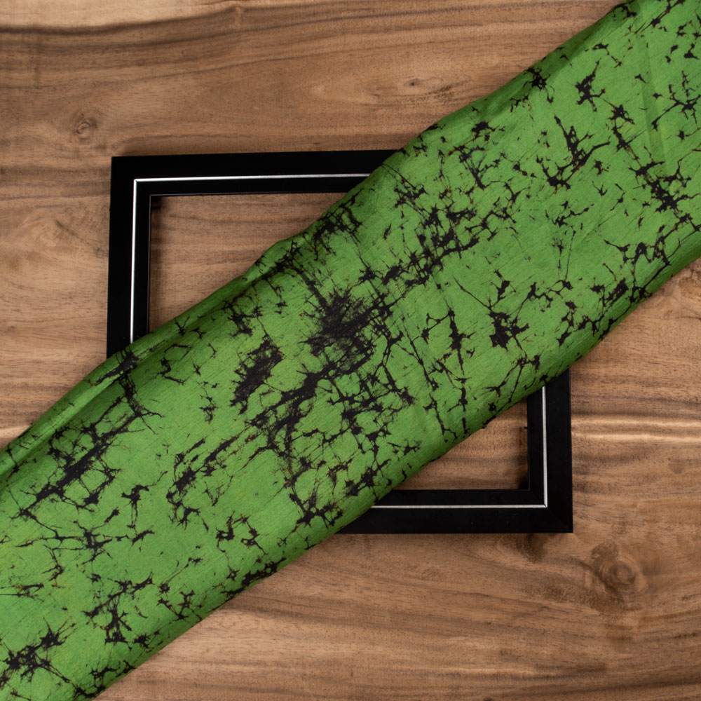 Abstract Green Black Batik Mulberry Silk 40 GSM Fabric