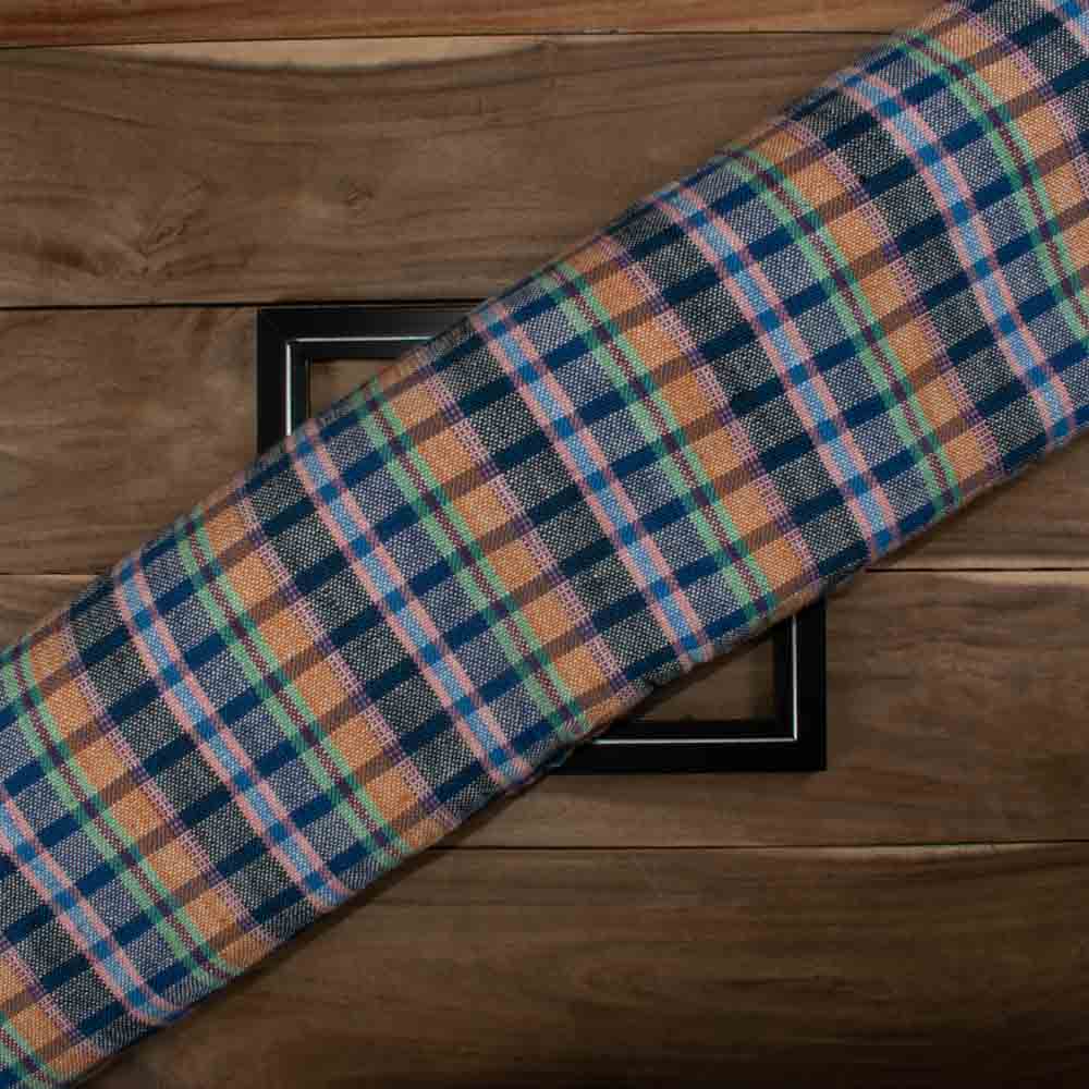 Check Multicolor Pure Khadi 330 GSM Handwoven Fabric