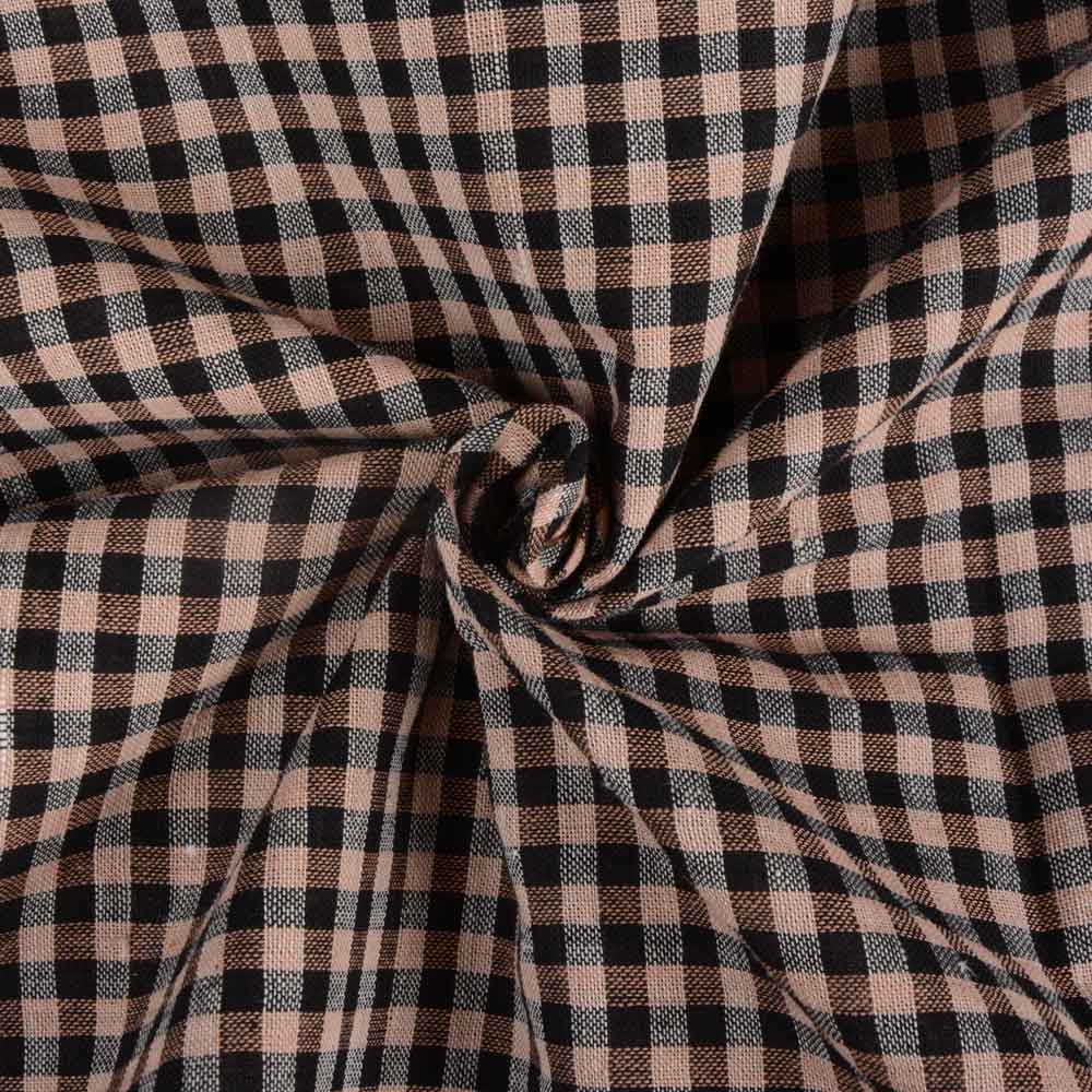 Check Black & Brown Pure Cotton 95 GSM Handwoven Fabric
