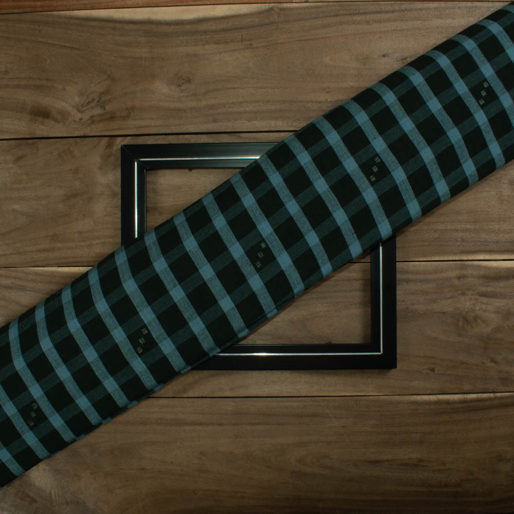 Check Green Black Jamdani Pure Cotton 100 GSM Handwoven Fabric