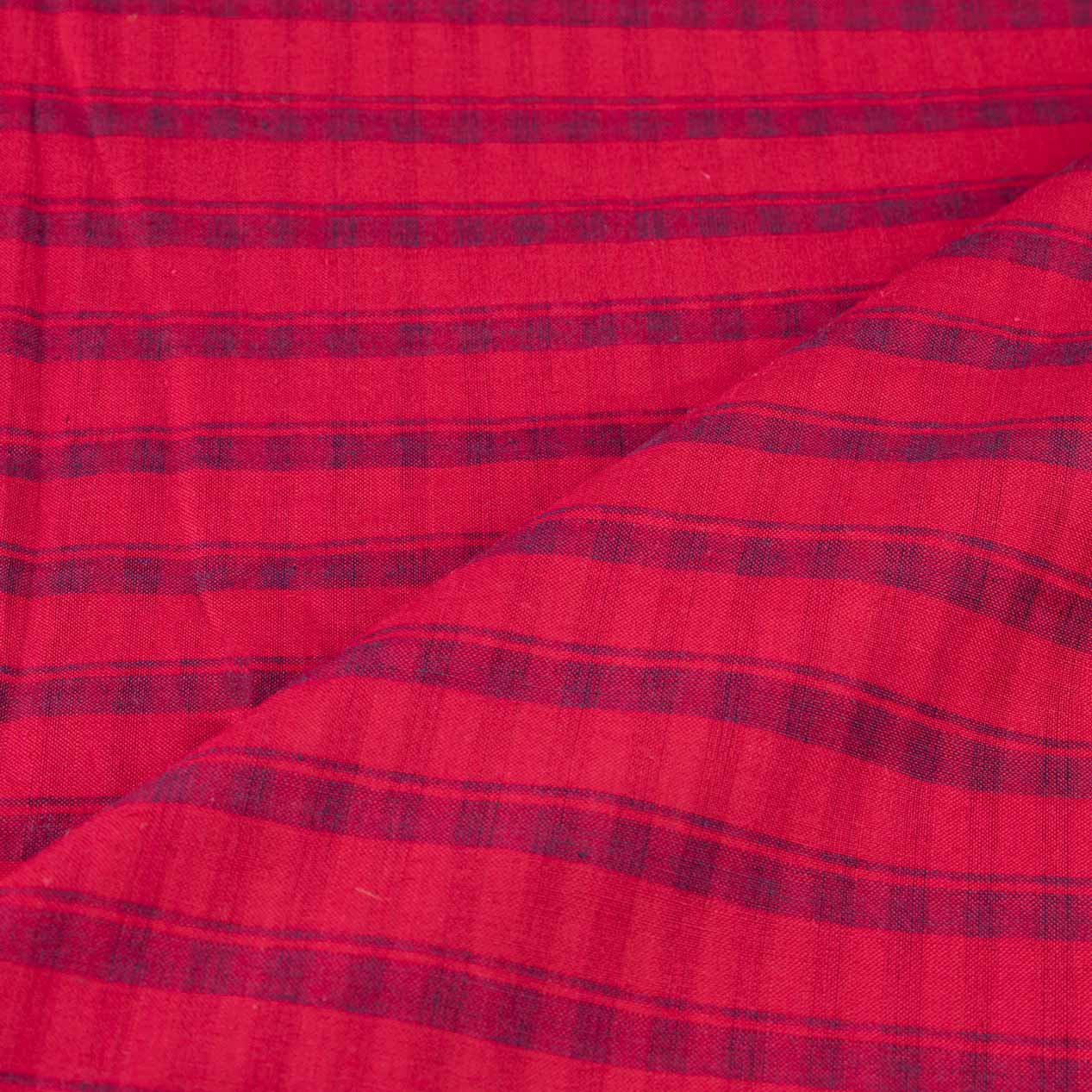 STRIPE RED BLUE PURE COTTON 90 GSM HANDWOVEN FABRIC