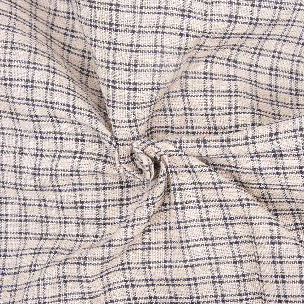 Check Black & Cream Pure Linen 123 GSM Handwoven Fabric