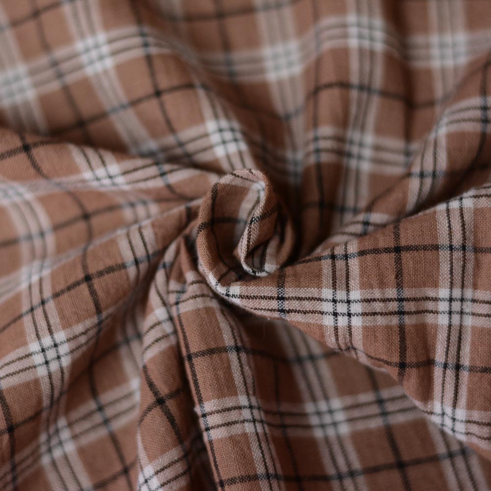 Check Brown Black & White Pure Cotton 96 GSM Handwoven Fabric