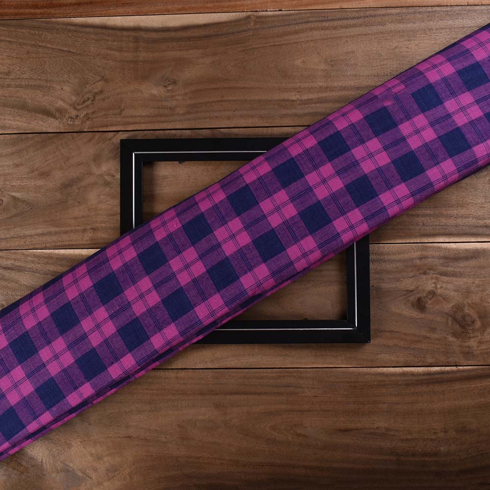 Check Blue Pink Khadi Cotton 90 GSM Handwoven Fabric