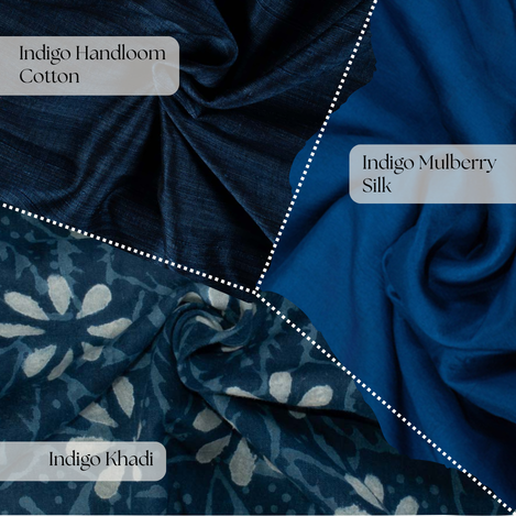 Handspun indigo khadi fabric showing slub texture and artisanal weave variations