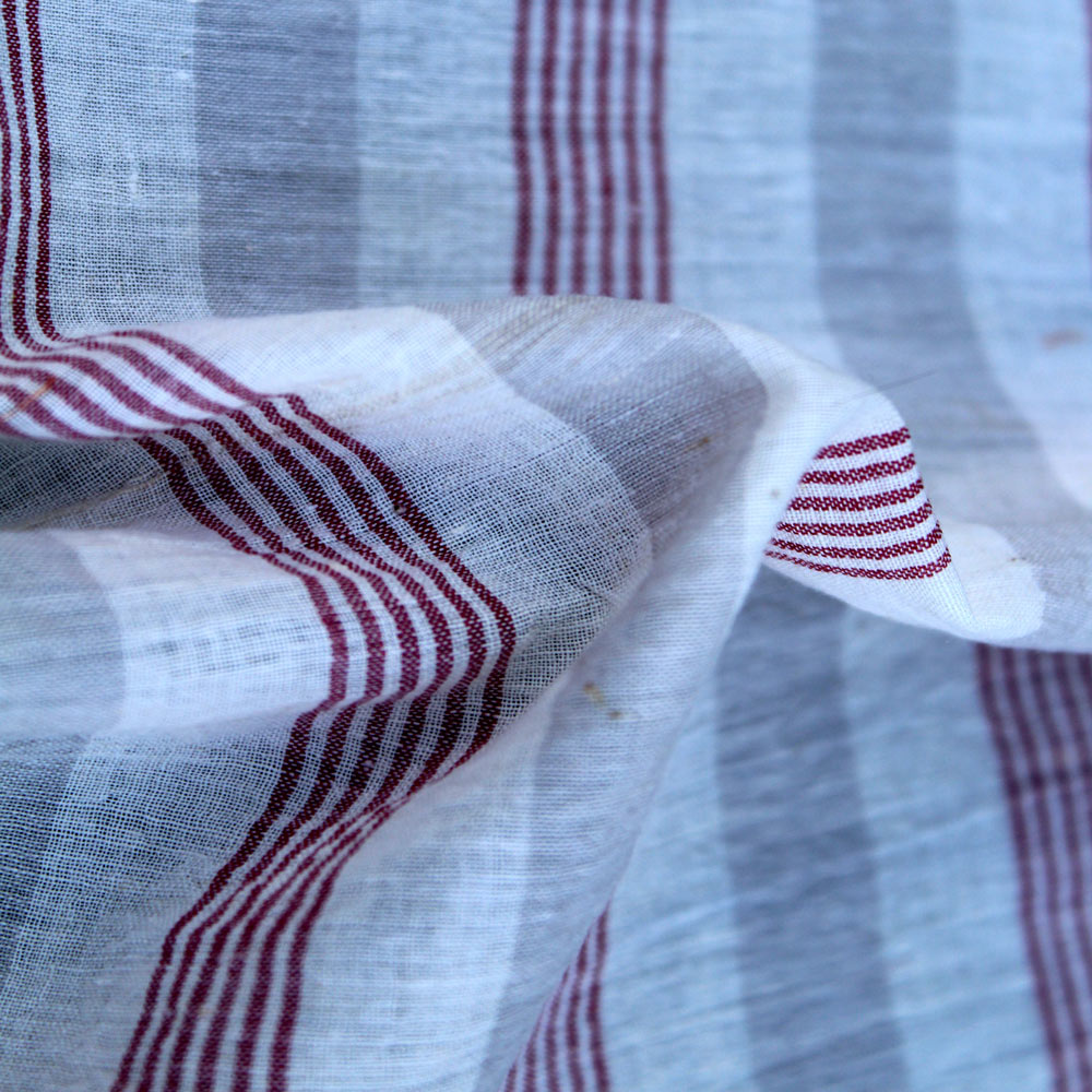 Stripe Red & Grey Khadi Cotton 75 GSM Handwoven Fabric