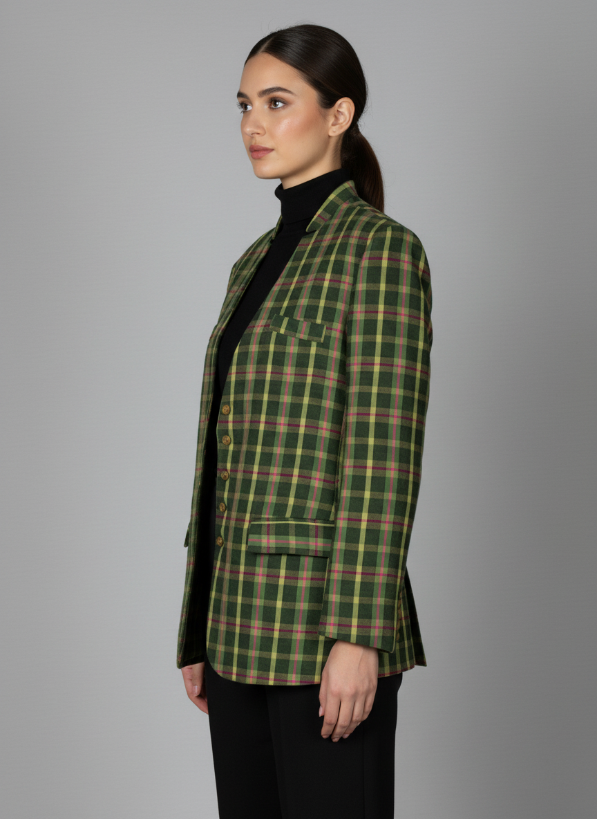 Open Square Collared Coat- Pencil Sleeves- Front Buttoned