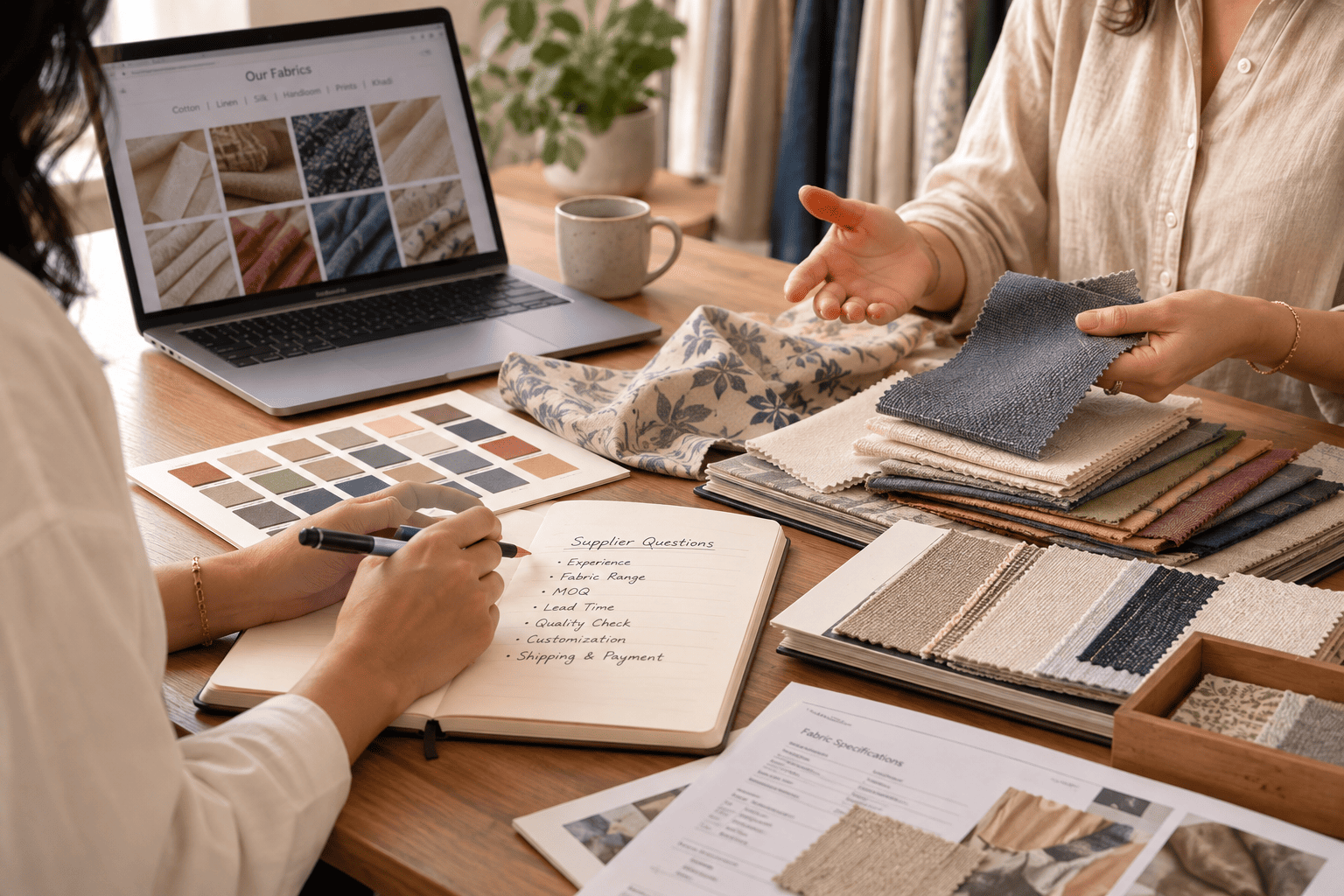Assessing a wholesale textile supplier through fabric samples and sourcing questions