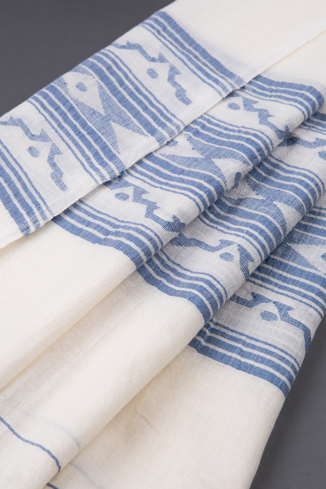 GEOMETRIC WHITE JAMDANI HANDWOVEN PURE COTTON SCARF 125