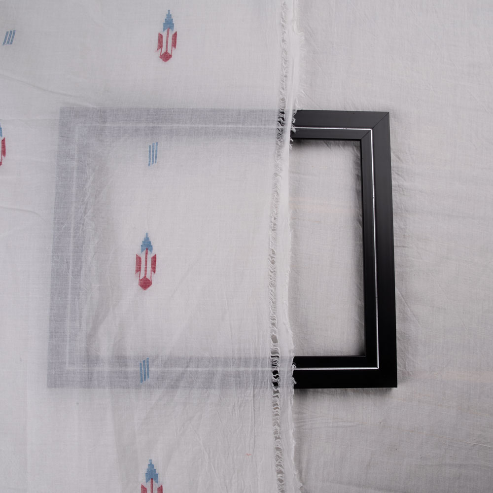 GEOMETRIC WHITE JAMDANI PURE COTTON 57 GSM HANDWOVEN FABRIC 187