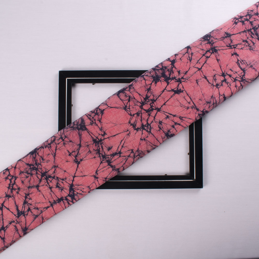 Abstract Pink Blue Batik Printed Khadi Cotton 105 GSM Handwoven Fabric