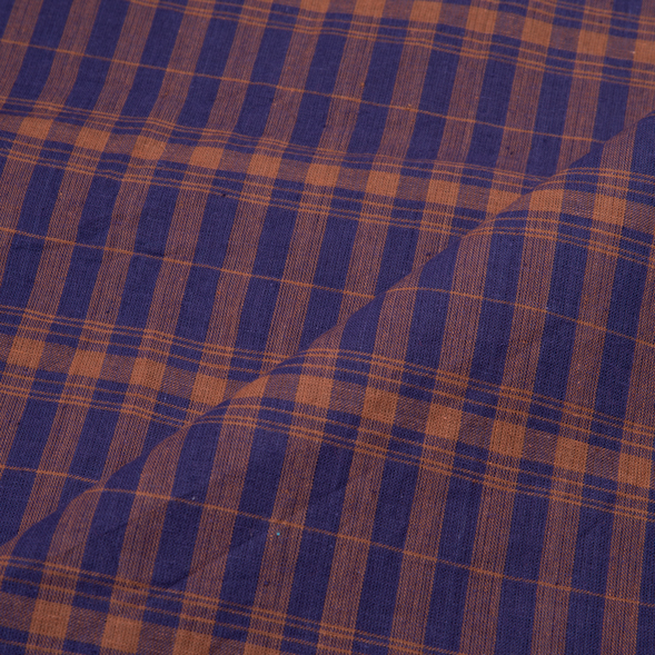 CHECK BLUE & BROWN PURE COTTON 100 GSM HANDWOVEN FABRIC