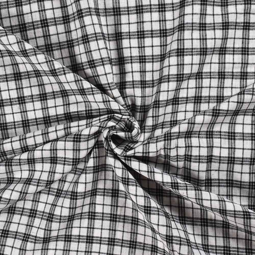 Check Black & White Pure Cotton 108 GSM Handwoven Fabric
