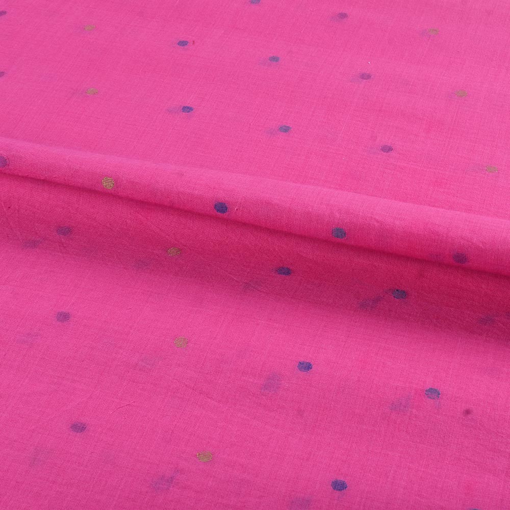 PINK POLKA JAMDANI PURE COTTON 52 GSM HANDWOVEN FABRIC