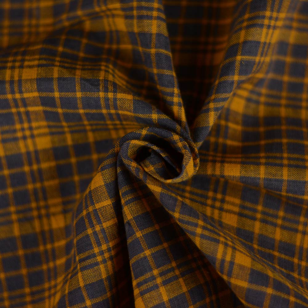 Check Yellow & Grey Pure Cotton 99 GSM Handwoven Fabric