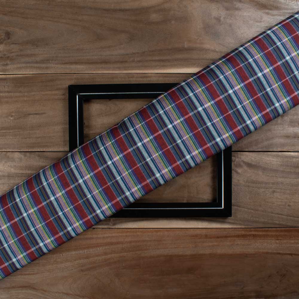 Multicolor Check Pure Cotton 80 GSM Handwoven Fabric 770