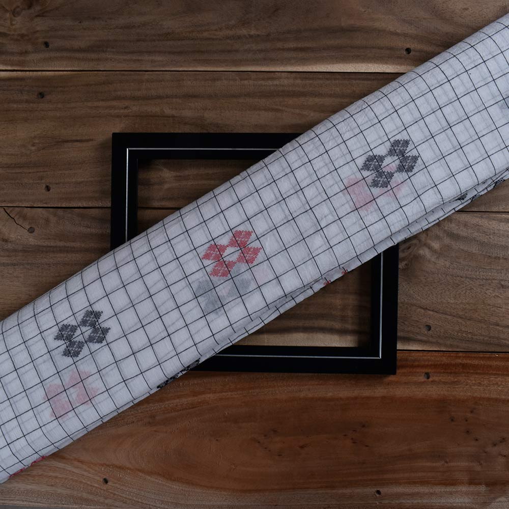 Geometric Check White & Black Jamdani Pure Cotton 56 GSM Handwoven Fabric