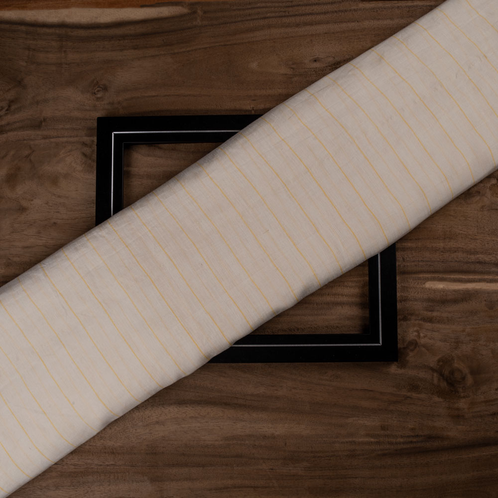 Pinstripe Off White Cotton & Mulberry Silk Blend Handwoven Fabric 42 GSM