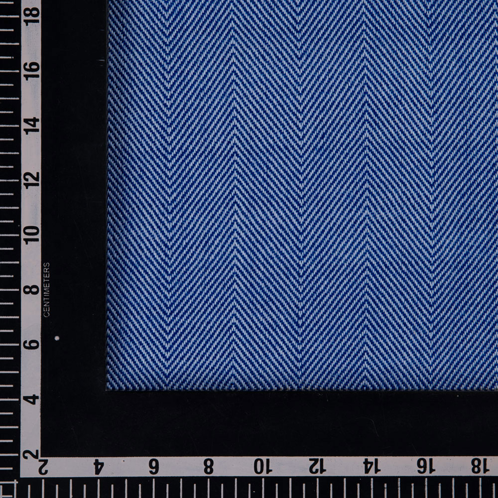 HERRINGBONE BLUE PURE WOOL 220 HANDWOVEN FABRIC