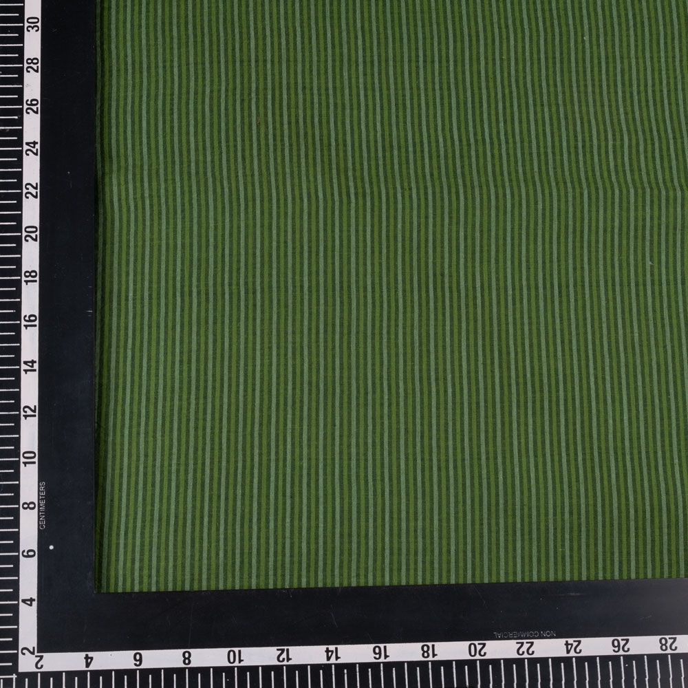 STRIPE GREEN PURE COTTON 57 GSM HANDWOVEN FABRIC