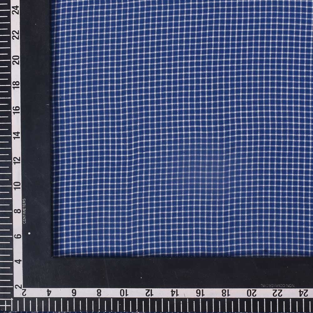 CHECK BLUE & WHITE PURE COTTON 60 GSM HANDWOVEN FABRIC