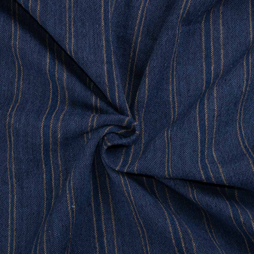 Stripe Navy Yellow Pure Cotton 200 GSM Handwoven Breathable Fabric