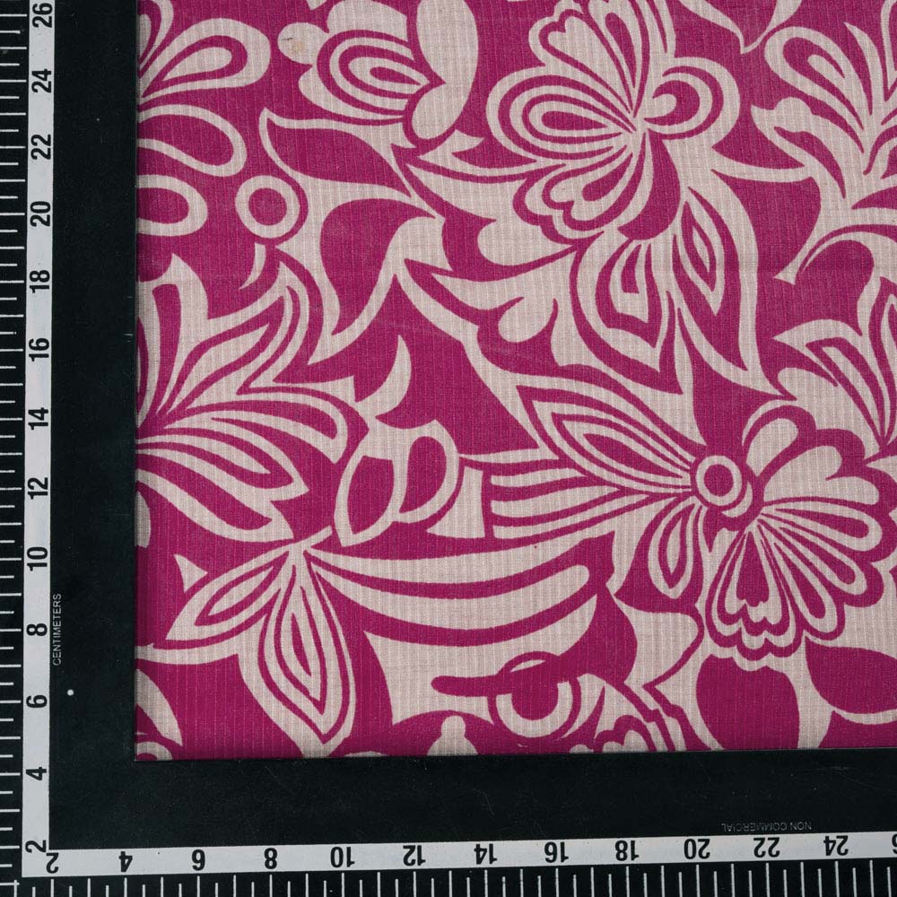 FLORAL PINK SCREENPRINTED COTTON KHADI 104 GSM HANDWOVEN FABRIC