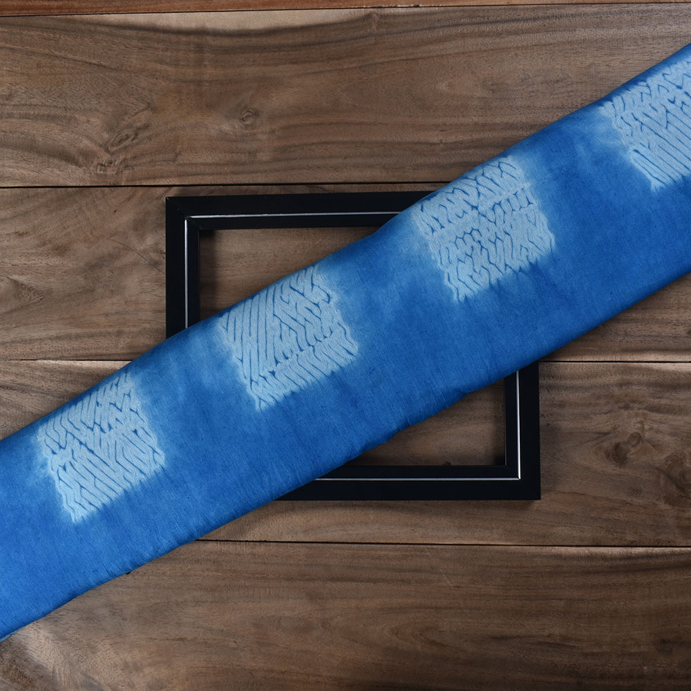 Abstract Blue Shibori 90 GSM Mercerised Cotton Fabric