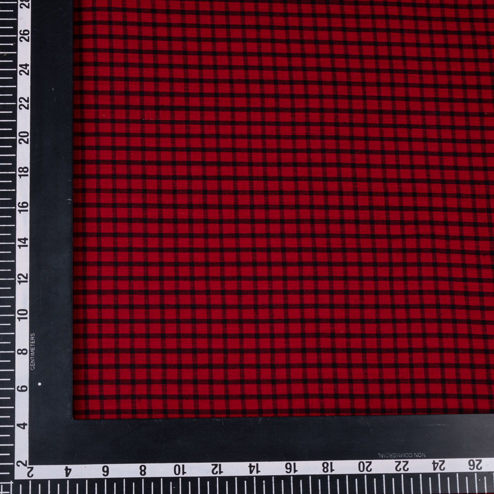 CHECK RED & BLACK PURE COTTON 108 GSM HANDWOVEN FABRIC