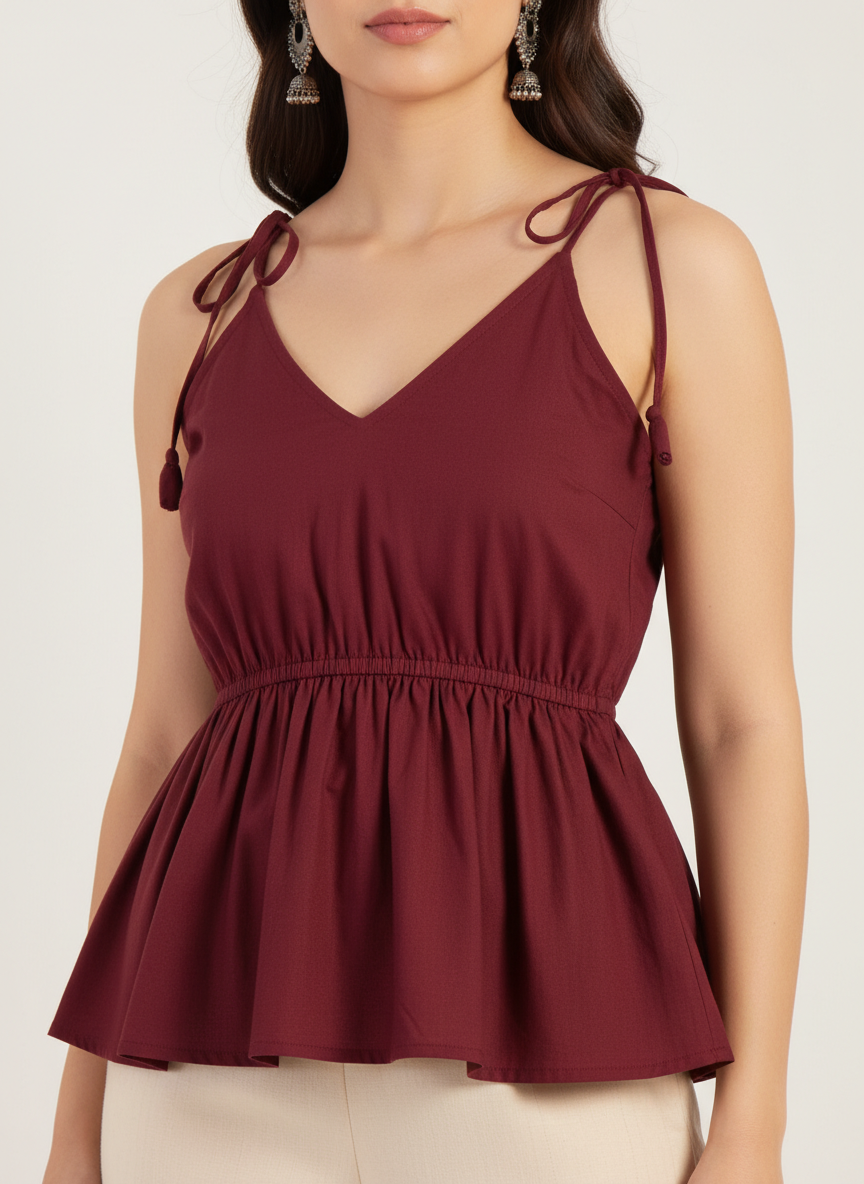 Tie Up Spaghetti Sleeve Top