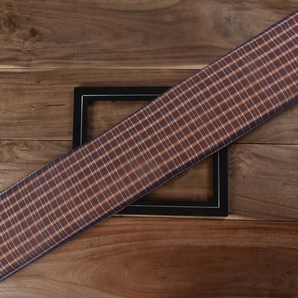 Check Brown Pure Cotton 76 GSM Handwoven Fabric