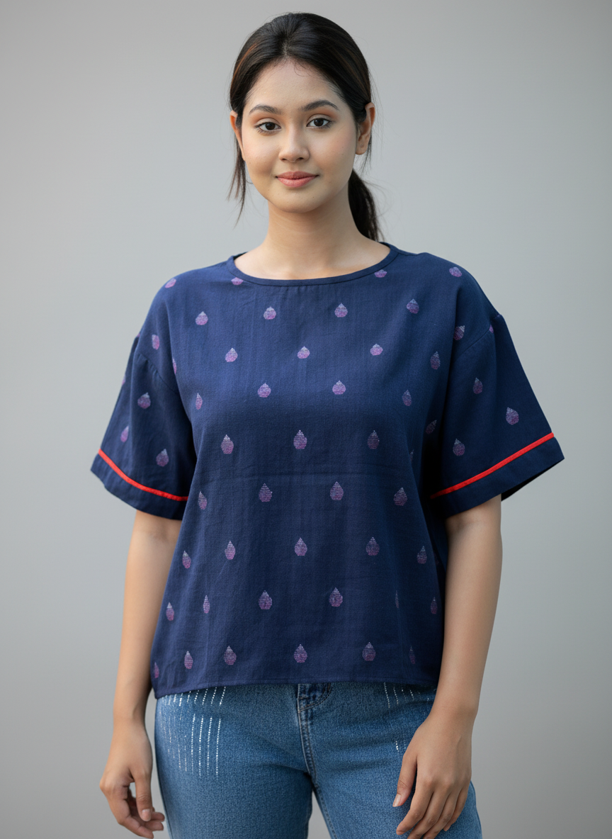 Jamdani Navy blue crop top 
