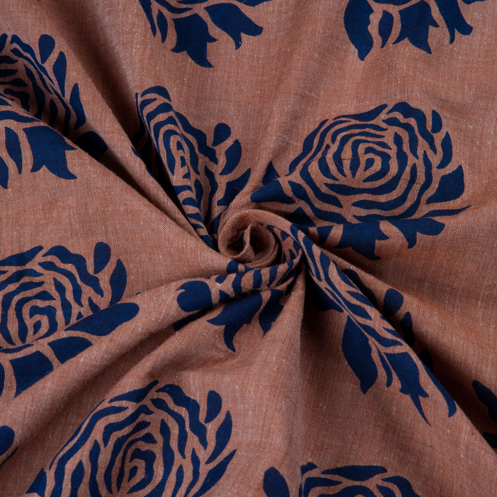 Rose Brown Screenprinted Cotton Khadi 84 GSM Handwoven Fabric