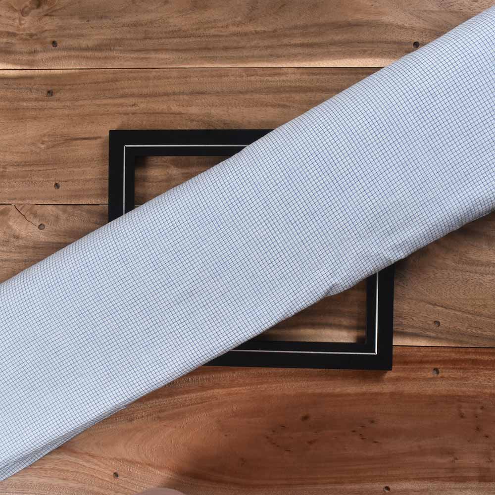 Check Blue & White Pure Cotton 58 GSM Handwoven Fabric