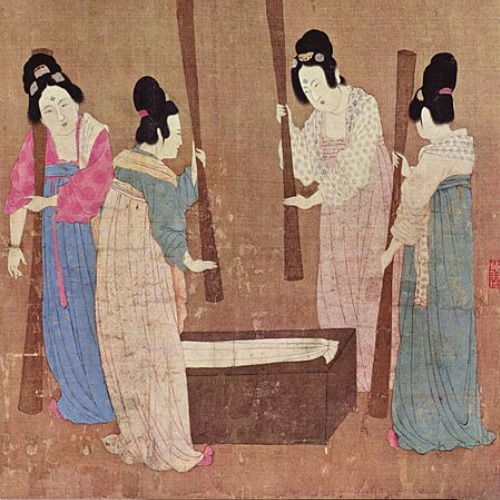 Court Ladies Preparing Newly Woven Silk
