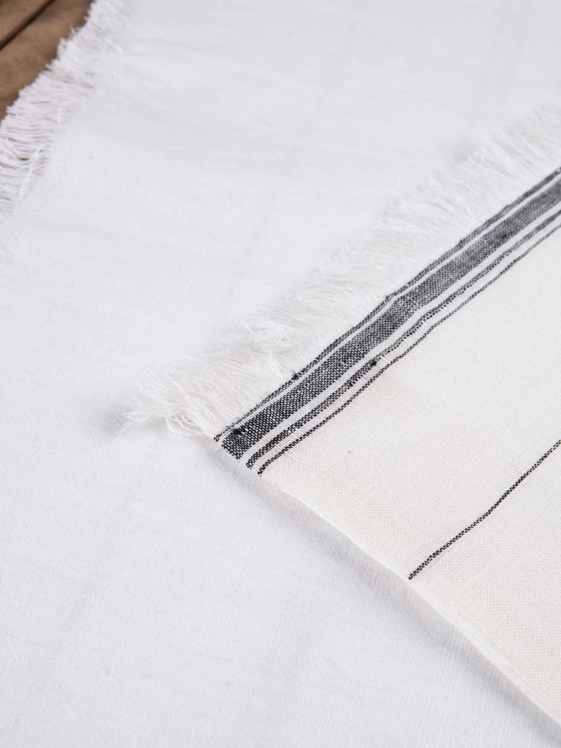 White & Black Striped Handwoven Pure Linen Table Placemat