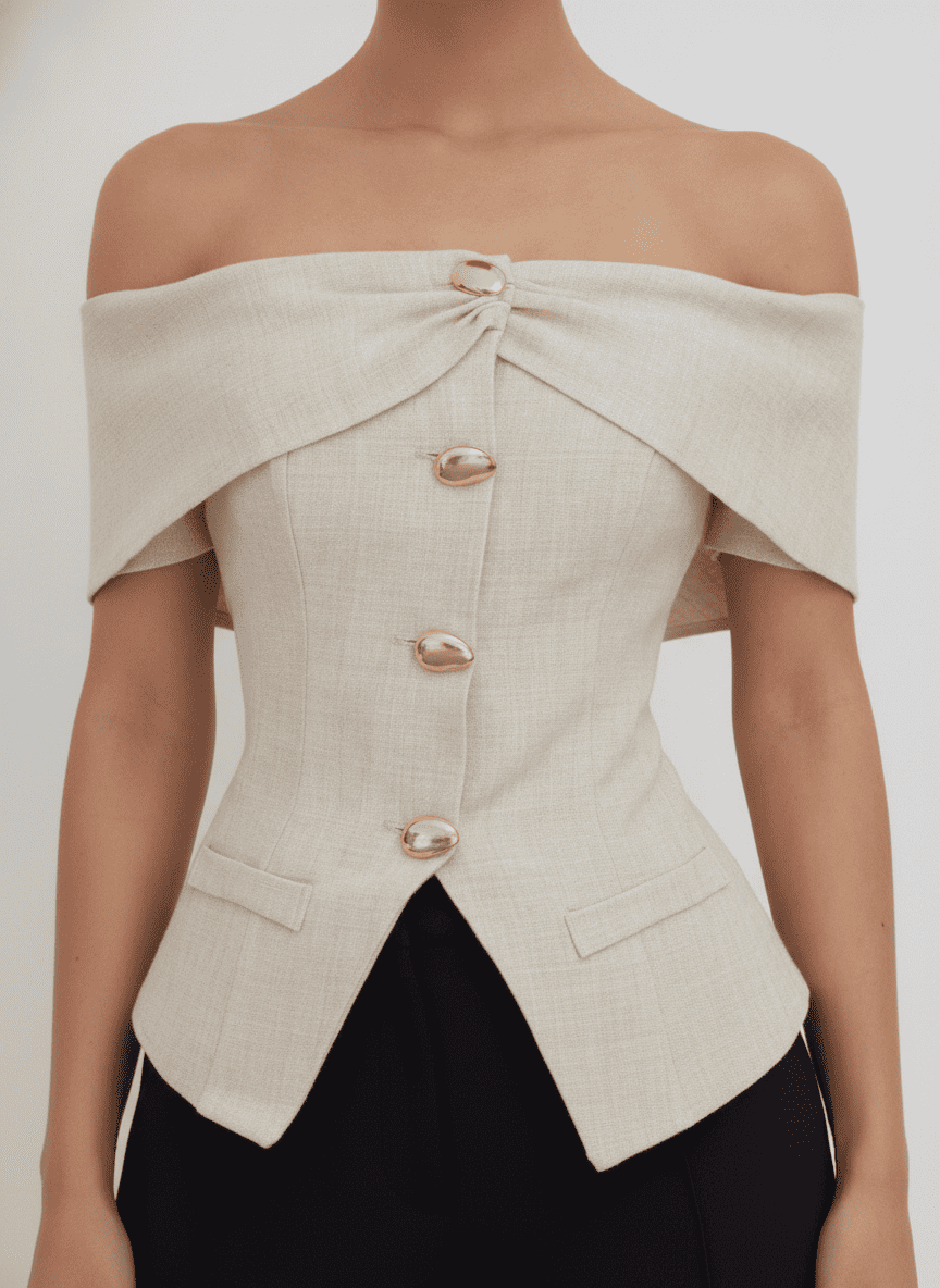 Off Shoulder Corsetry Buttoned Top