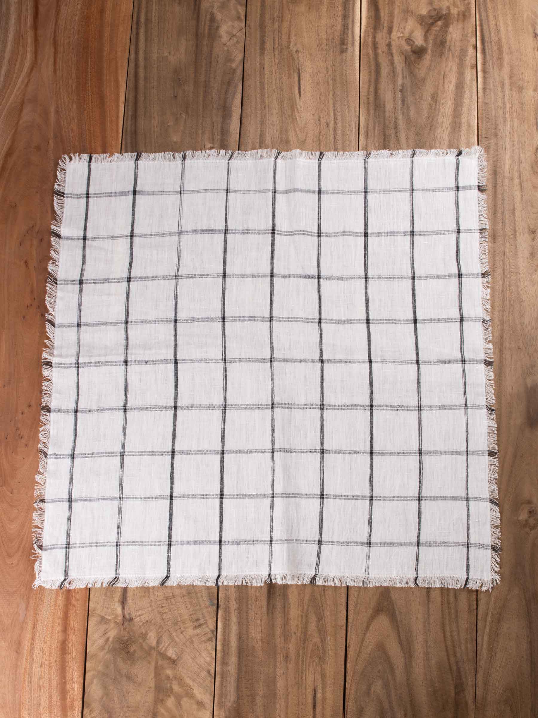 Check Black & White Pure Handwoven Linen Table Napkin