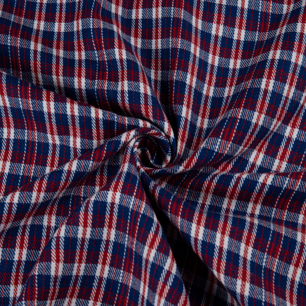 Check Twill Red Blue Colour Pure Cotton 113 GSM Handwoven Fabric