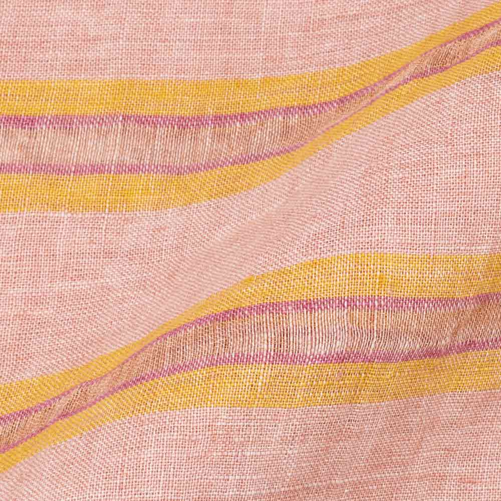 Stripe Peach & Golden Zari Pure Linen 130 GSM Handwoven Fabric