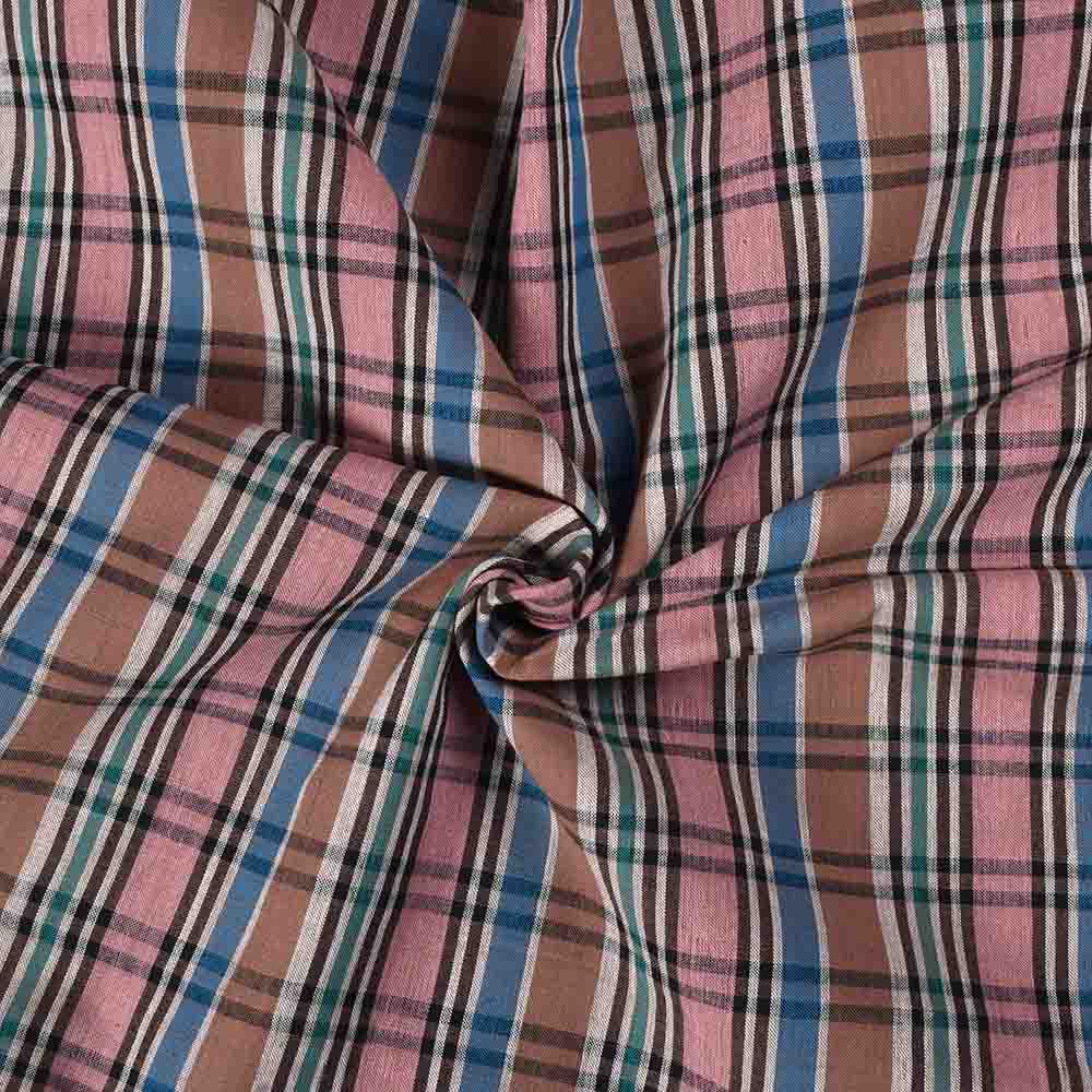 Check Multicolor Pure Cotton 100 GSM Handwoven Fabric 528