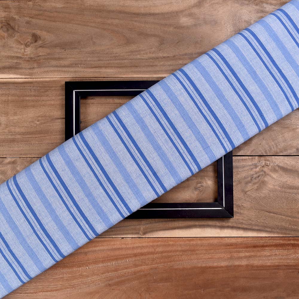 Stripe Blue White Pure Cotton 100 GSM Handwoven Fabric