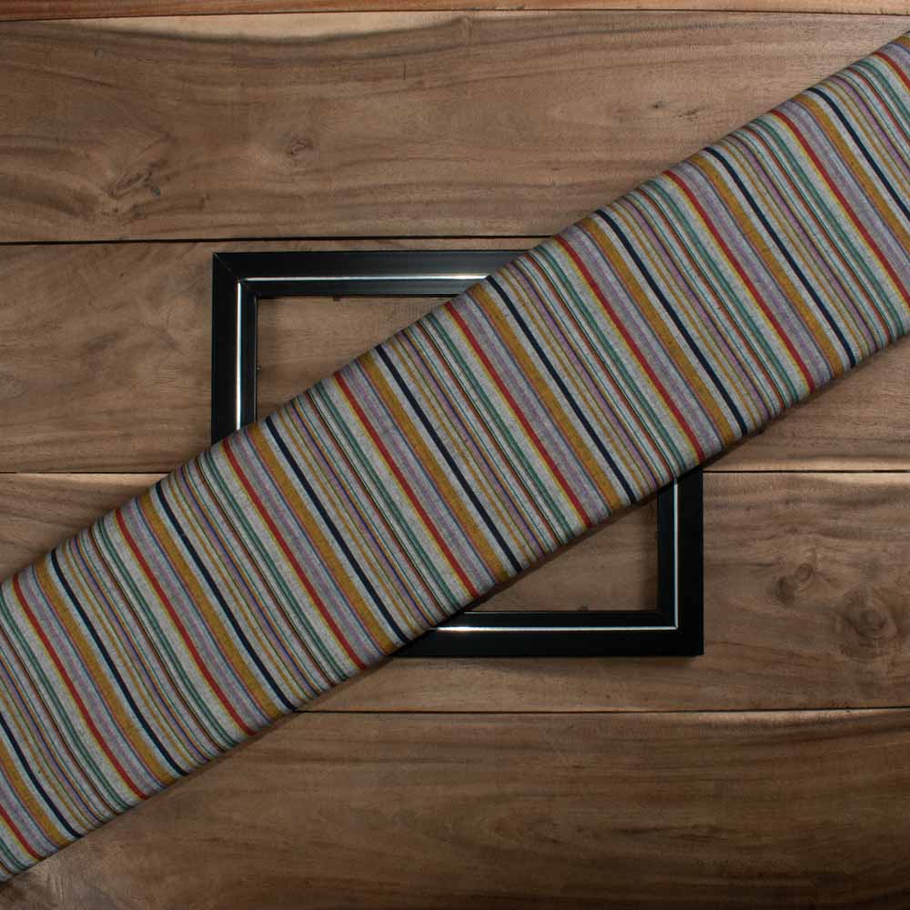 Stripe Multicolor Pure Cotton 95 GSM Handwoven Fabric 364