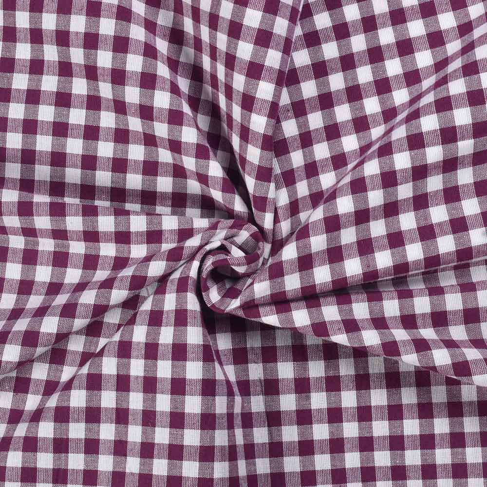 Check White & Maroon Pure Cotton 96 GSM Handwoven Fabric