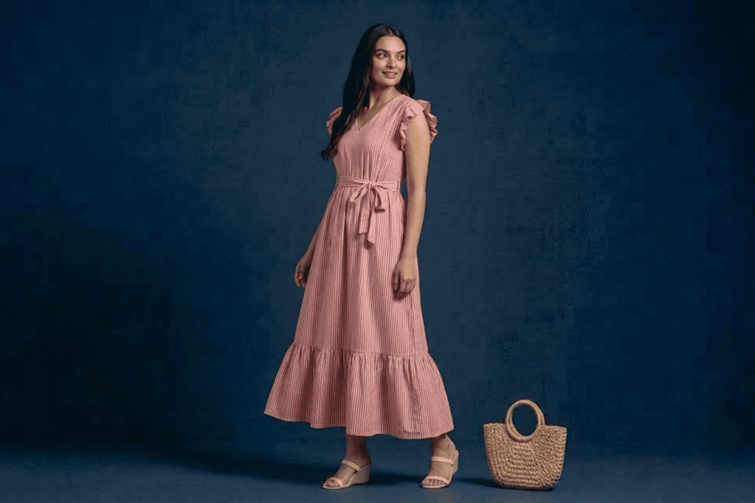 Pink and white stripe dress for puja
