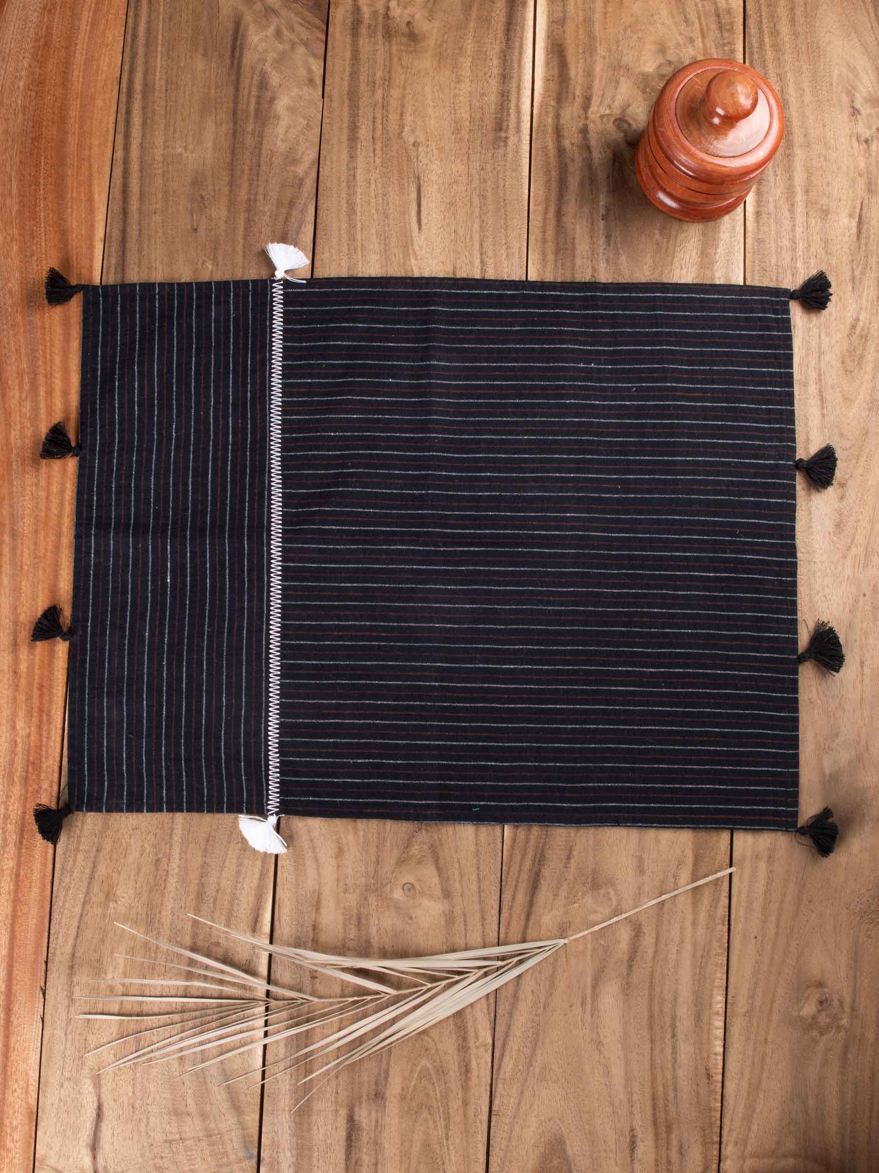 Black Striped & Embroidered Handwoven Cotton Placemat