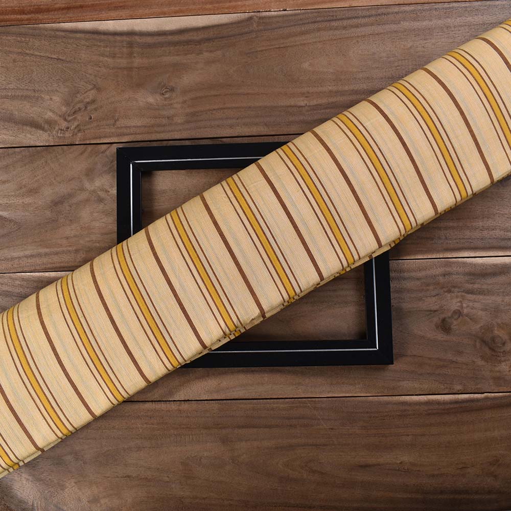 Stripe Yellow Brown Pure Cotton 100 GSM Handwoven Fabric