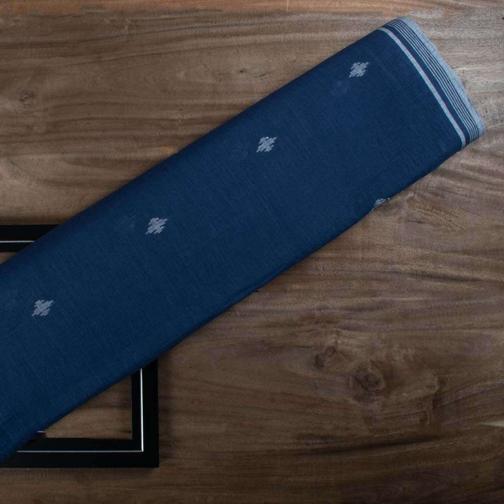Blue Base Geometric Pure Cotton 55 GSM Handwoven Jamdani Fabric